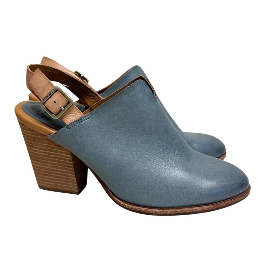Kork-Ease Blue Leather Slingback Block‎ Heel Mules Sandals Shoes Womens 11